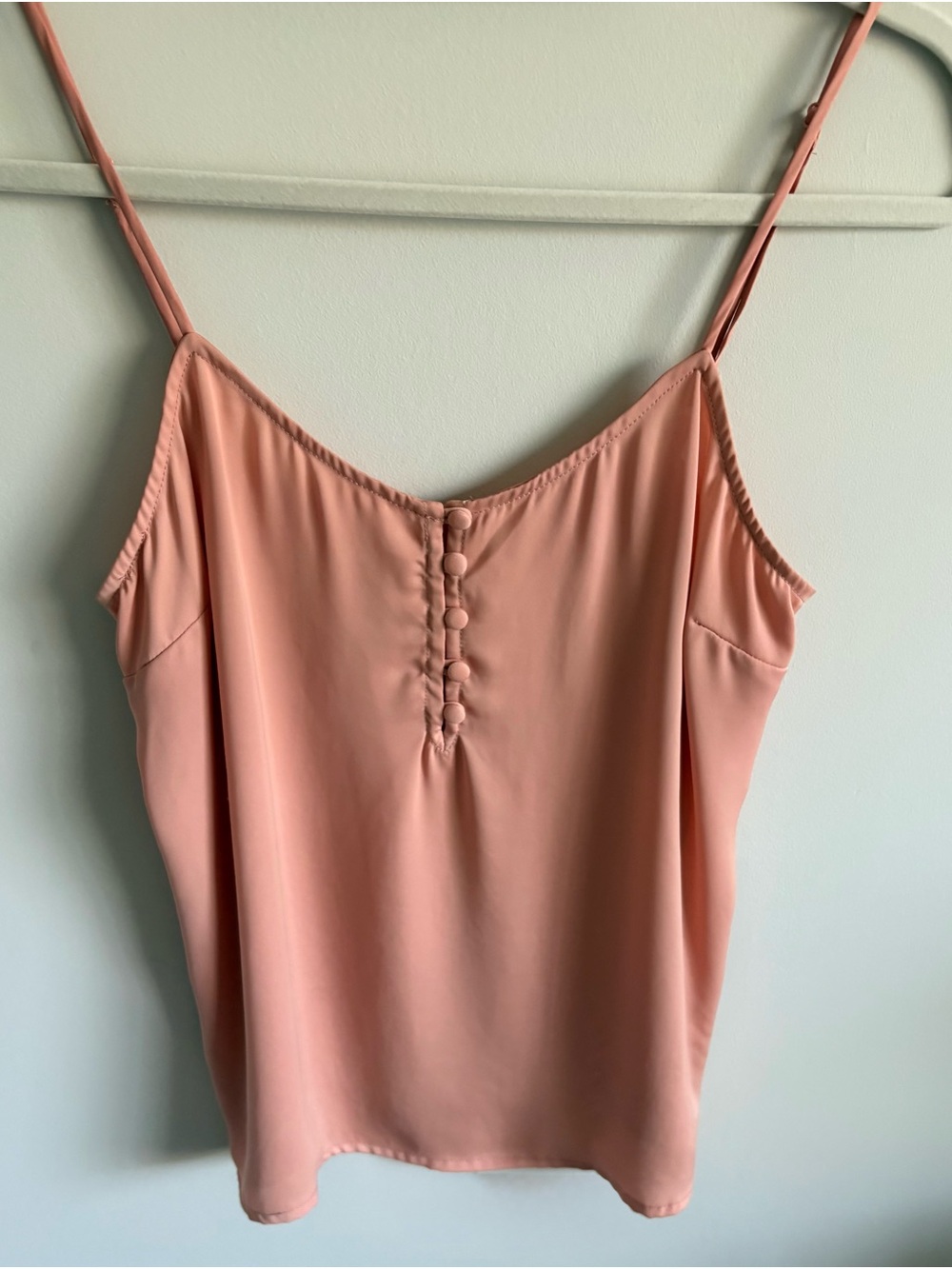 L'Academie Peach Spaghetti-Strap SILK Cami with Covered Button Detail